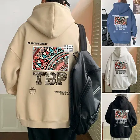 oversize潮牌重磅连帽加绒卫衣男春秋季2024新款港风复古宽松外套图片