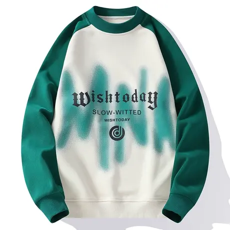 秋冬季男士t恤长袖宽松潮流休闲运动学生套头卫衣拼色潮牌上衣服商品大图