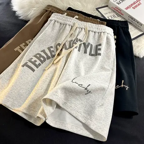 发泡印花运动短裤男夏季宽松大码五分裤子潮流阔腿居家外穿休闲裤商品大图