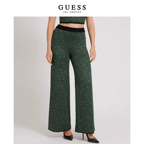 GUESS女士复古高腰宽松阔腿休闲裤-W2BB34Z2YK2商品大图