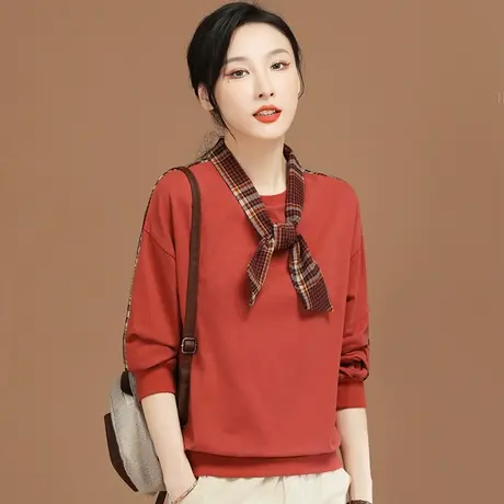 韩潮袭人长袖拼接绑带圆领套头卫衣女2024年春季新款百搭显瘦上衣图片