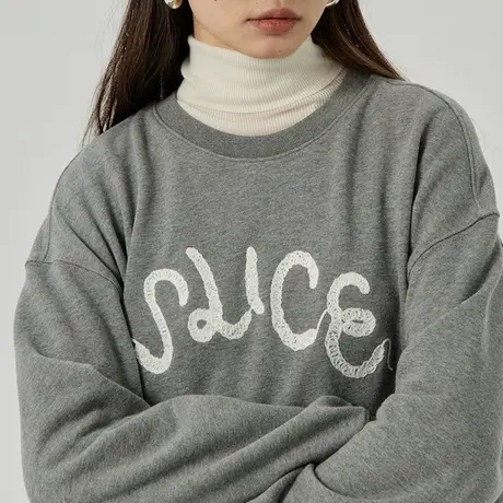 omont蛋挞家 复古圆领卫衣女秋冬新款慵懒宽松休闲落肩上衣商品大图