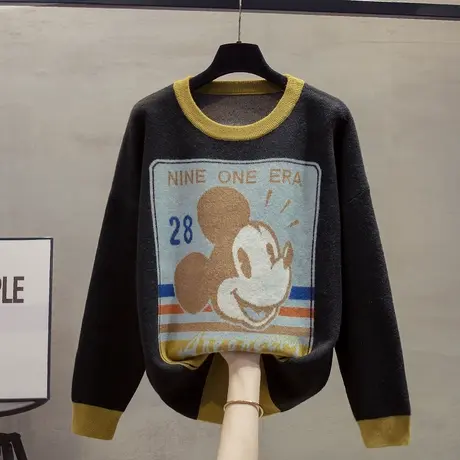 圆领细针毛衣女套头2023秋冬新款宽松外穿针织衫厚上衣内搭打底衫商品大图