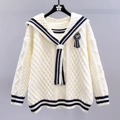 学院风海军领毛衣女秋冬2023新款日系宽松慵懒设计感针织衫上衣商品大图