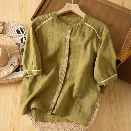 享永子短袖苎麻衬衫女文艺复古棉麻小衫漂亮衬衣百搭2023夏季新款商品大图