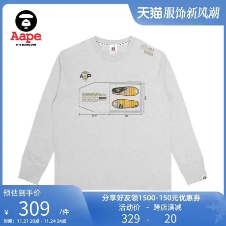 Aape旗舰店男装秋冬户外装备帐篷图案印花宽松长袖T恤1015XAJ图片
