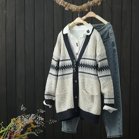 慵懒风毛衣外套女士秋冬2022年新品宽松大码减龄显瘦针织开衫外搭图片