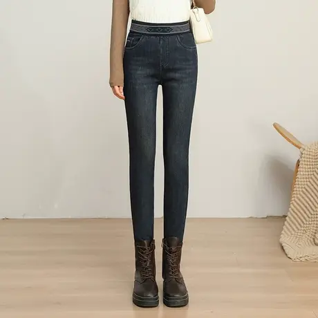 20223秋冬季新款加绒加厚牛仔裤女高腰小脚裤韩版修身显瘦长裤子商品大图
