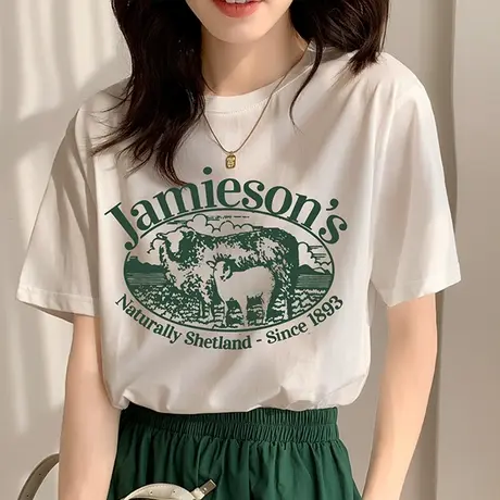 纯棉短袖美式街头风t恤女胖mm大码夏装ins潮设计感小众宽松上衣服商品大图
