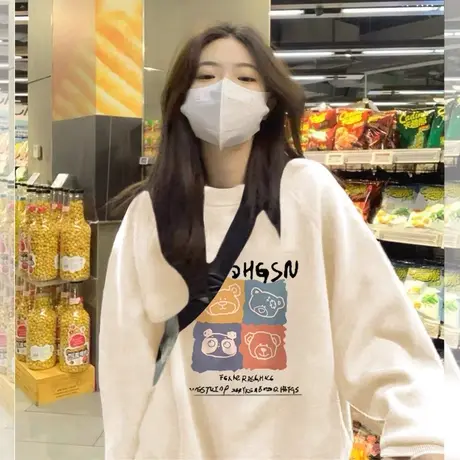 韩风chic闺蜜装卫衣女oversize大码宽松长袖ins潮牌秋冬加绒上衣图片