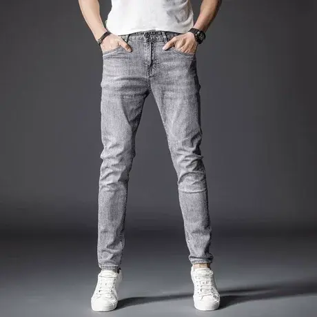 Modi Nick/摩帝尼克时尚修身小脚牛仔裤男士水洗百搭破洞休闲裤商品大图