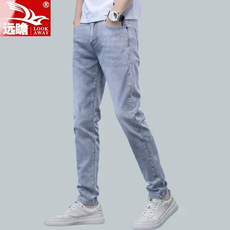 男士浅色牛仔裤男夏季薄款男裤2023新款夏天百搭修身小脚裤子男款商品大图