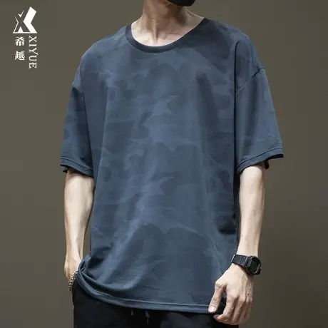 夏季凉感网眼短袖t恤男冰丝滑料垂感体恤胖子特大码运动速干衣服商品大图