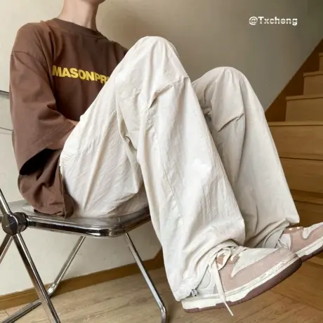 防晒冰丝速干降落伞裤子男夏季薄款美式宽松直筒阔腿工装休闲长裤图片