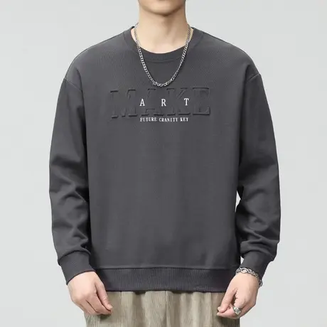 男装2024新款春季字母印花圆领上衣服春秋款中性风情侣装长袖卫衣商品大图