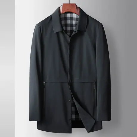 2023春秋季翻领夹克男士休闲上衣中年人黑色百搭茄克衫男薄款外套商品大图