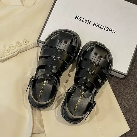 罗马包头凉鞋2024年新款春夏学生松糕厚底英伦风休闲女鞋子配裙子商品大图