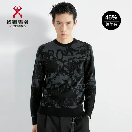 【绵羊毛】劲霸男装男士秋冬季时尚字母拼接联名款羊毛衫CYYC4904商品大图