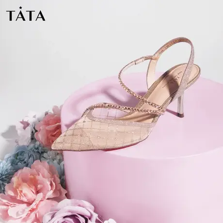 Tata他她水钻包头仙女高跟鞋凉鞋女小细跟2022年夏季新款7DDJ9BH2图片
