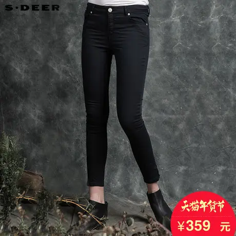 sdeer圣迪奥女装2018春装做旧休闲纯色紧身小脚九分裤S16180879商品大图