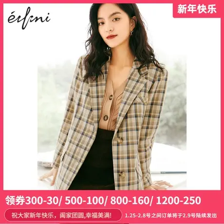 伊芙丽西装女春秋新品长袖时尚复古格纹小西服女士外套1C9911081商品大图