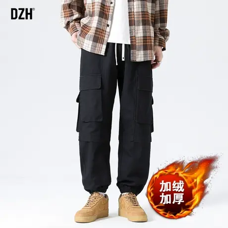 男士工装加绒裤子男款美式高街男裤秋冬厚款束脚运动裤冲锋裤长裤商品大图