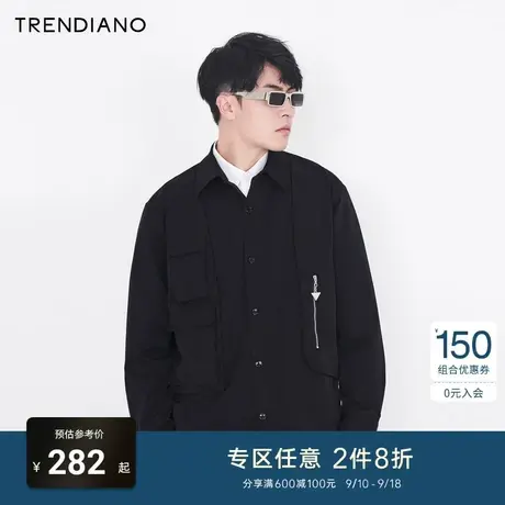 TRENDIANO潮牌官方男装衬衣潮流时尚假两件立体口袋拉链衬衫男商品大图