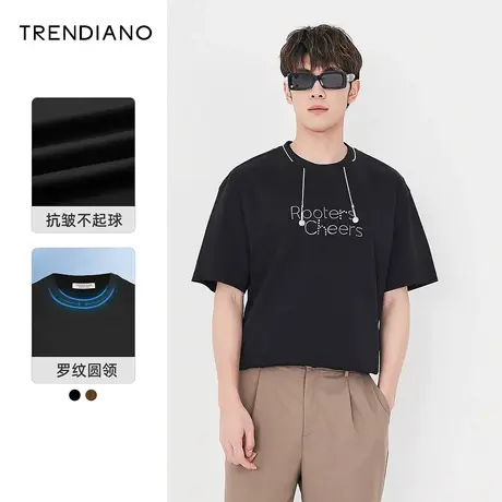 TRENDIANO狂热杯系列潮牌丝光T恤男秋季新款抗皱字母印花短袖商品大图