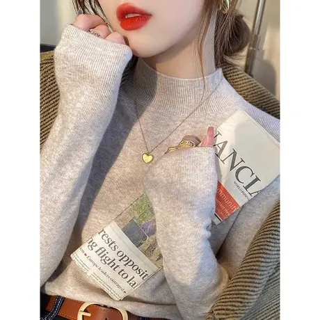 针织打底衫女秋冬纯色小立领内搭上衣纯欲风高级感t恤春季2023潮商品大图