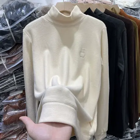 2024年秋冬新款德绒打底衫女内搭高领加绒加厚磨毛长袖T恤女上衣商品大图