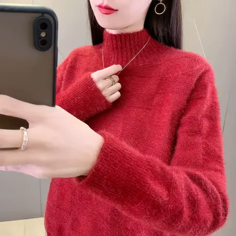 水貂绒毛衣女款2023新款冬季内搭加厚宽松外穿半高领打底衫女秋冬图片