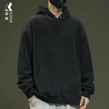 希越连帽卫衣男冬季双面摇粒绒男士打底宽松大码加绒加厚套头上衣商品大图