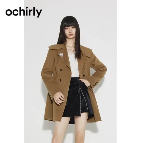 ochirly欧时力 学院风羊毛呢外套女 新款秋冬披肩收腰排扣中长款商品大图