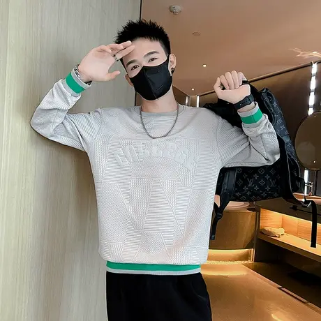 春秋季新款撞色卫衣ins潮牌休闲套头长袖t恤字母印花重磅圆领上衣商品大图