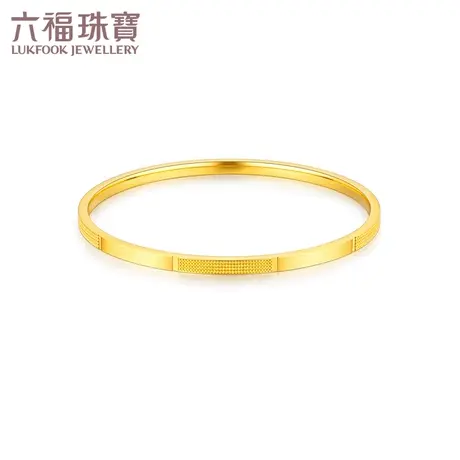 六福珠宝实心黄金手镯女光面足金镯子圆镯可刻字计价F63TBGB0058商品大图
