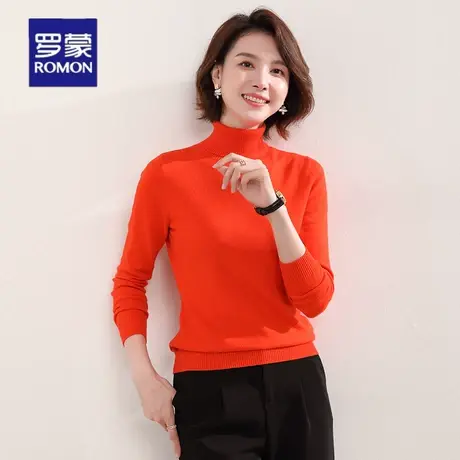 【直降】罗蒙女士高领羊毛衫春季套头针织衫纯羊毛百搭舒适毛衣女商品大图