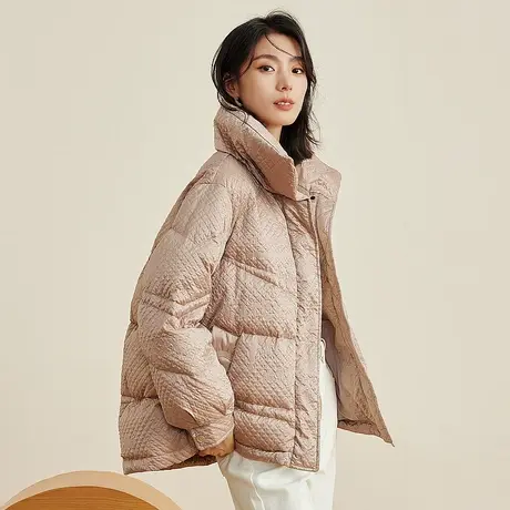卡其立领90绒羽绒服衣香丽影2023年冬季新款设计感防风保暖短外套图片