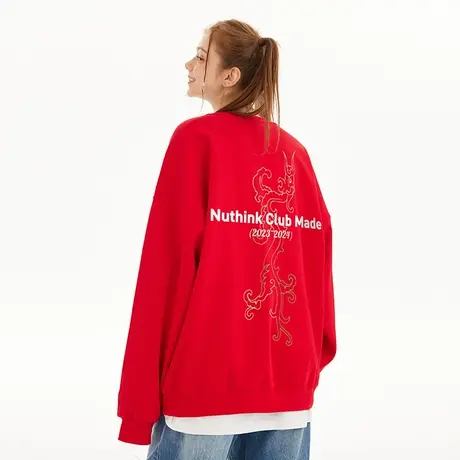 Nuthink国潮新年潮牌加绒加厚卫衣男潮流宽松大码情侣圆领上衣潮商品大图