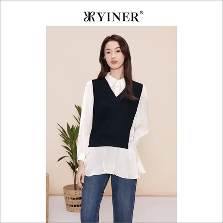 YINER音儿女装春季女装法式优雅独特时尚假两件休闲针织衫图片