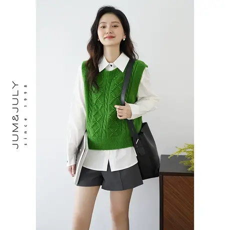 嘉茱莉2024春季新款针织马甲女短款套头针织上衣圆领马甲针织背心图片