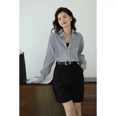 嘉茱莉2023年秋季新款条纹衬衫女职业上衣长袖衬衣显瘦内搭高级感商品大图