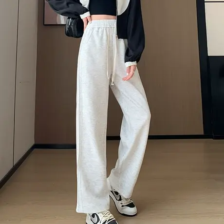 韩潮袭人松紧高腰百搭休闲裤宽松显瘦遮肉运动直筒长裤图片