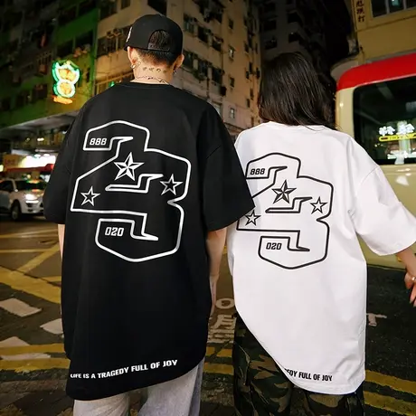 美式街头嘻哈滑板t恤男美潮宽松oversize情侣短袖潮牌高街半截袖商品大图