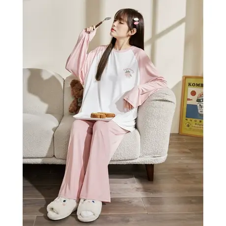 唐狮睡衣女牛奶丝秋季新卡通时尚长袖长裤插肩袖两件套装家居服图片