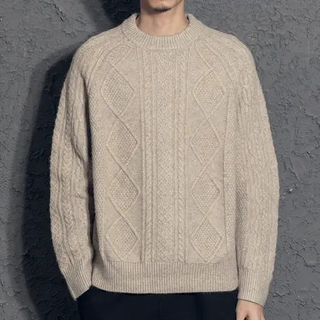 奕飏复古菱形编织男士毛衣加厚保暖冬季针织衫韩版潮流秋冬款上衣商品大图