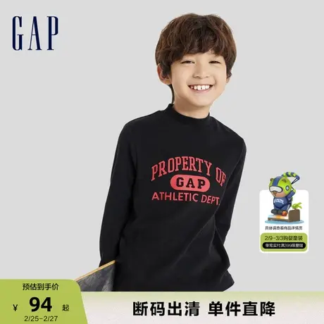 【断码优惠】Gap男童春秋LOGO半高领磨毛莱卡T恤儿童装上衣786582商品大图