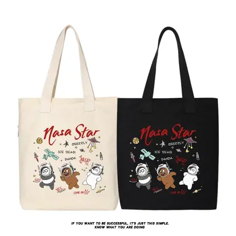 秀洛nasa star帆布包 大容量托特包女书包三只小熊单肩手提斜挎包商品大图