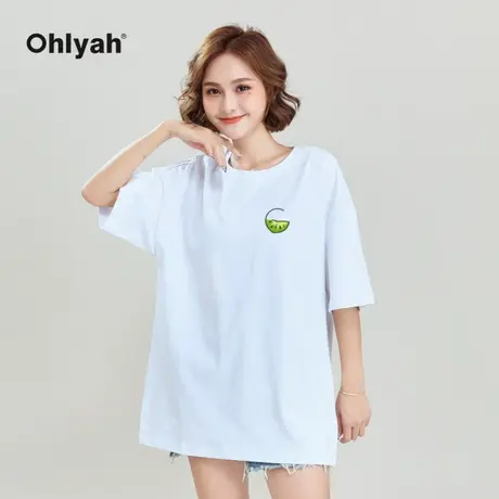 Ohlyah品牌 2023年春夏新款t恤女装短袖简约百搭休闲白色圆领学生图片
