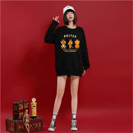 情侣装秋冬季小众设计感ins超火新年红色卫衣虎年本命年宽松衣服图片