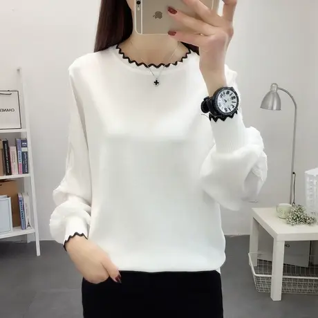 春季2023年新款蕾丝雪纺衫冰丝洋气针织打底衫外穿宽松百搭上衣女图片